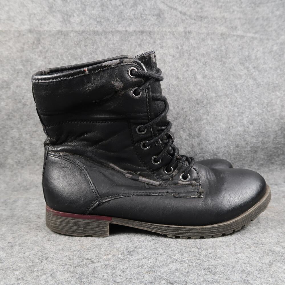 Rock & Candy Shoes Womens 6 Lace Up Boots Combat Fashion Casual Black Round Toe